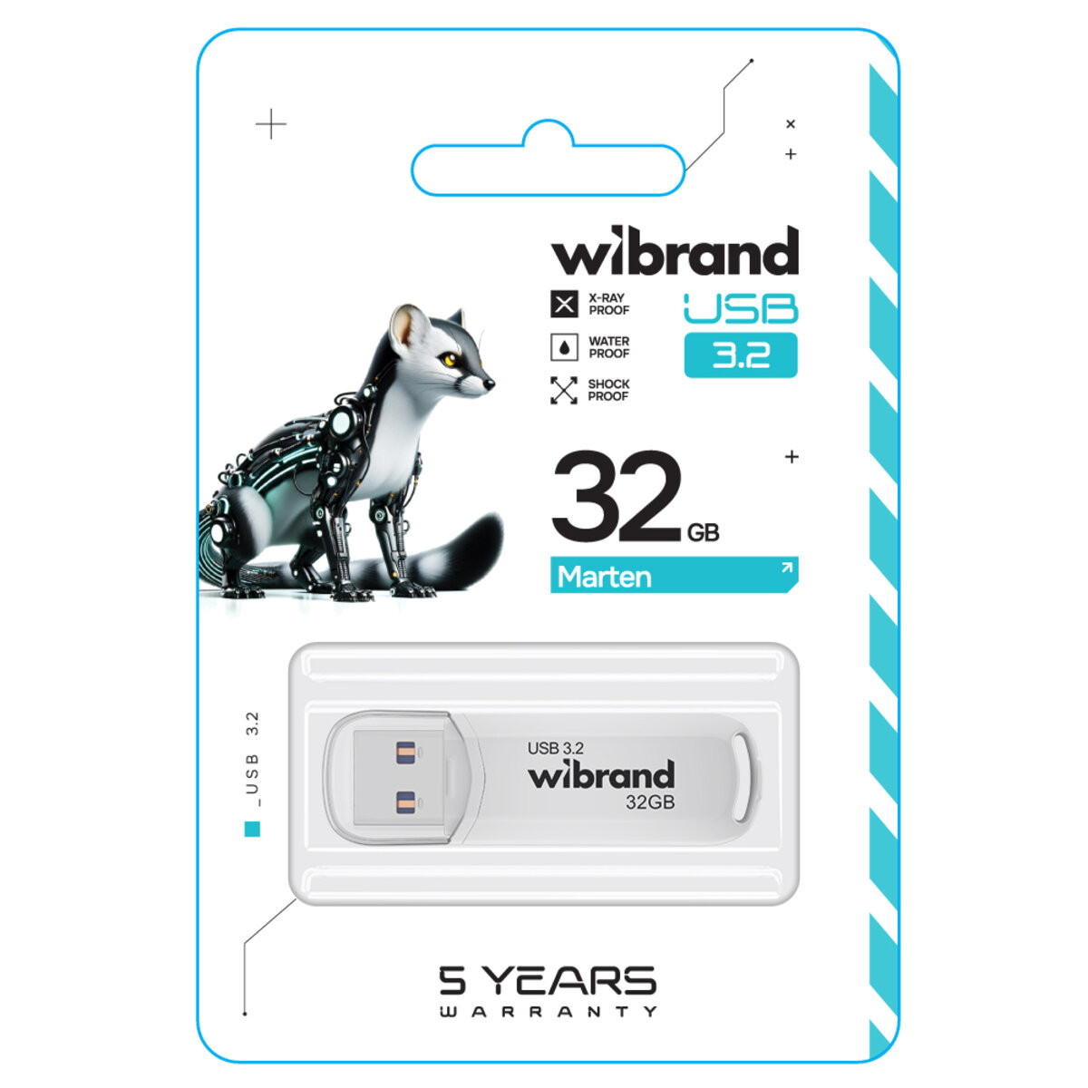 Флешка Wibrand Marten, USB 3.2 Gen 1, 32GB, White - 1