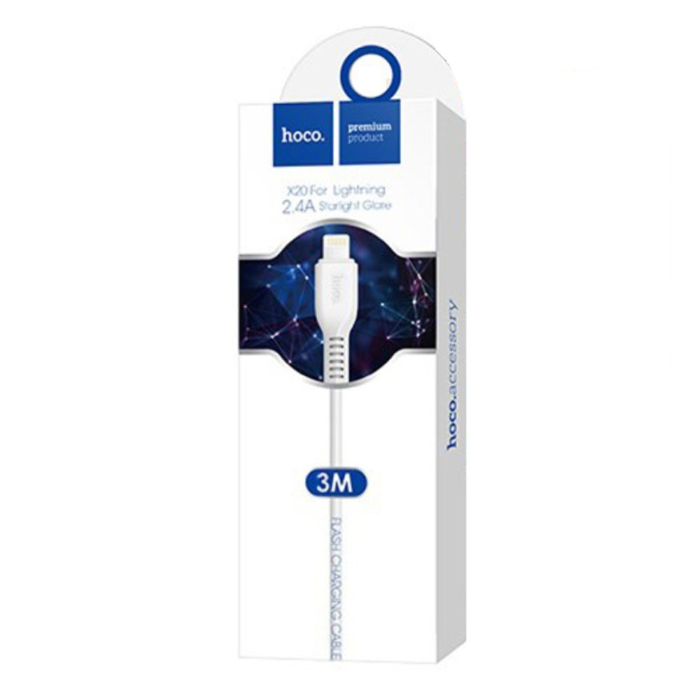 Кабель Hoco X20, Lightning, 3m, 2.4A, White - 7