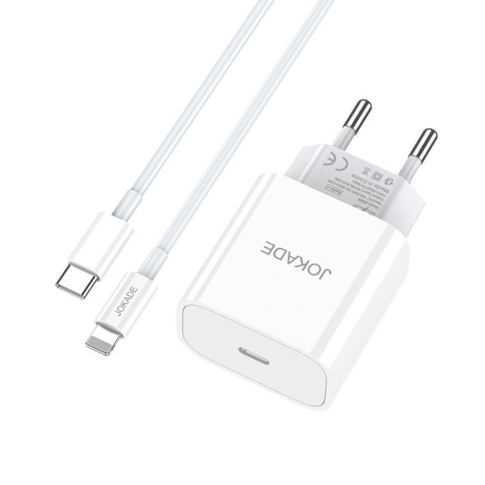 Мережевий зарядний пристрій Jokade JB069, Cable Type-C to Lightning, 27W, White - 4