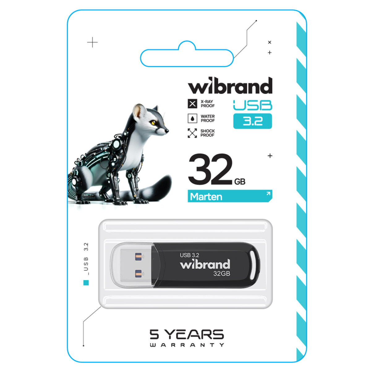 Флешка Wibrand Marten, USB 3.2 Gen 1, 32GB, Black - 1