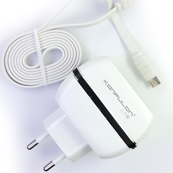 Мережевий зарядний пристрій Konfulon C23, Cable MicroUSB, 2xUSB, 2,4A, White  - 4