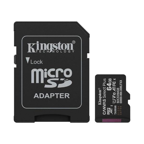 Карта пам'яті Kingston Canvas Select Plus Gen3, 64Gb, micro SDXC UHS-1, class 10 А1, adapter SD - 1