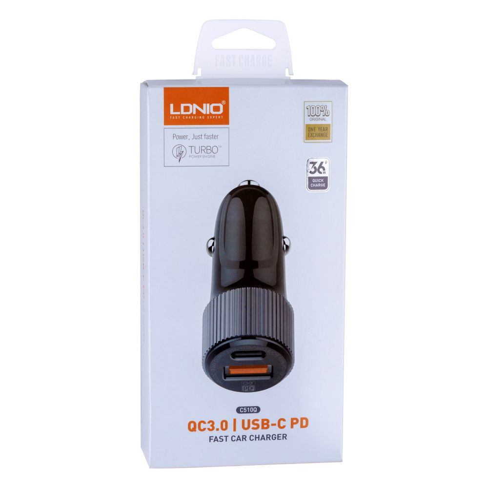 Автомобільний Зарядний Пристрій LDNIO C510Q Micro QC3.0 / USB-C PD Black - 1