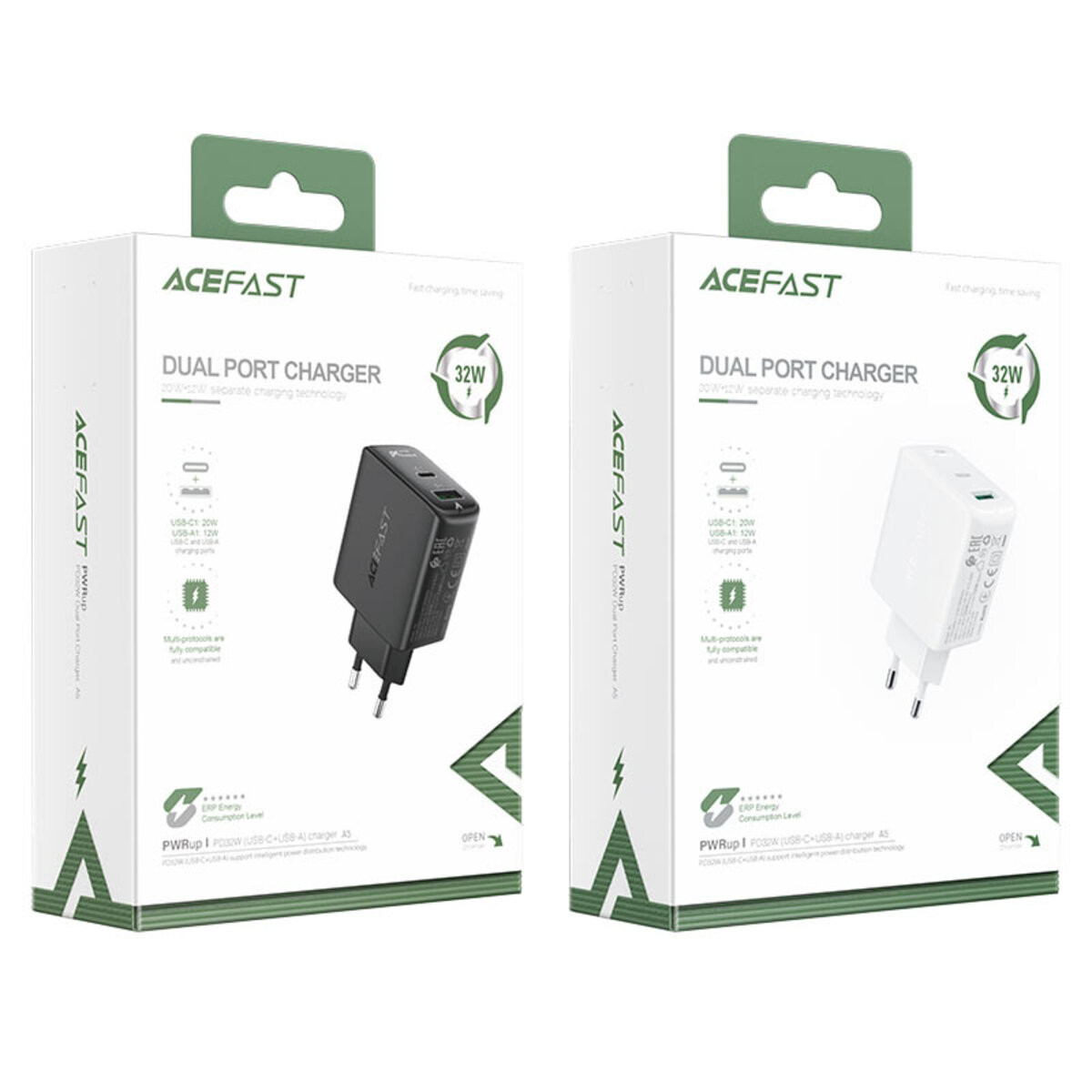 Мережевий зарядний пристрій Acefast A5 PD 32W, Dual Port Type-C, USB-A White - 3