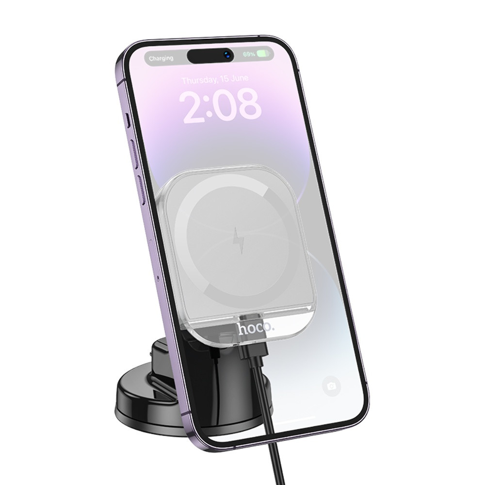 Автотримач Hoco HW18, Wireless Charging MagSafe, 15W, Gray - 5