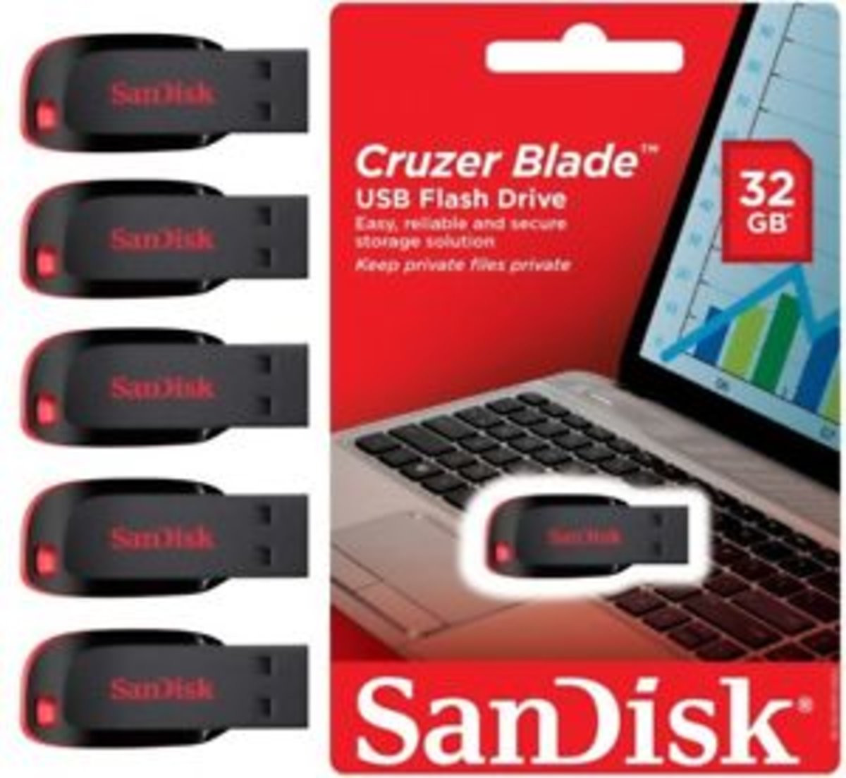 Flash SanDisk USB 2.0 Cruzer Blade 32Gb Black/Red - 4
