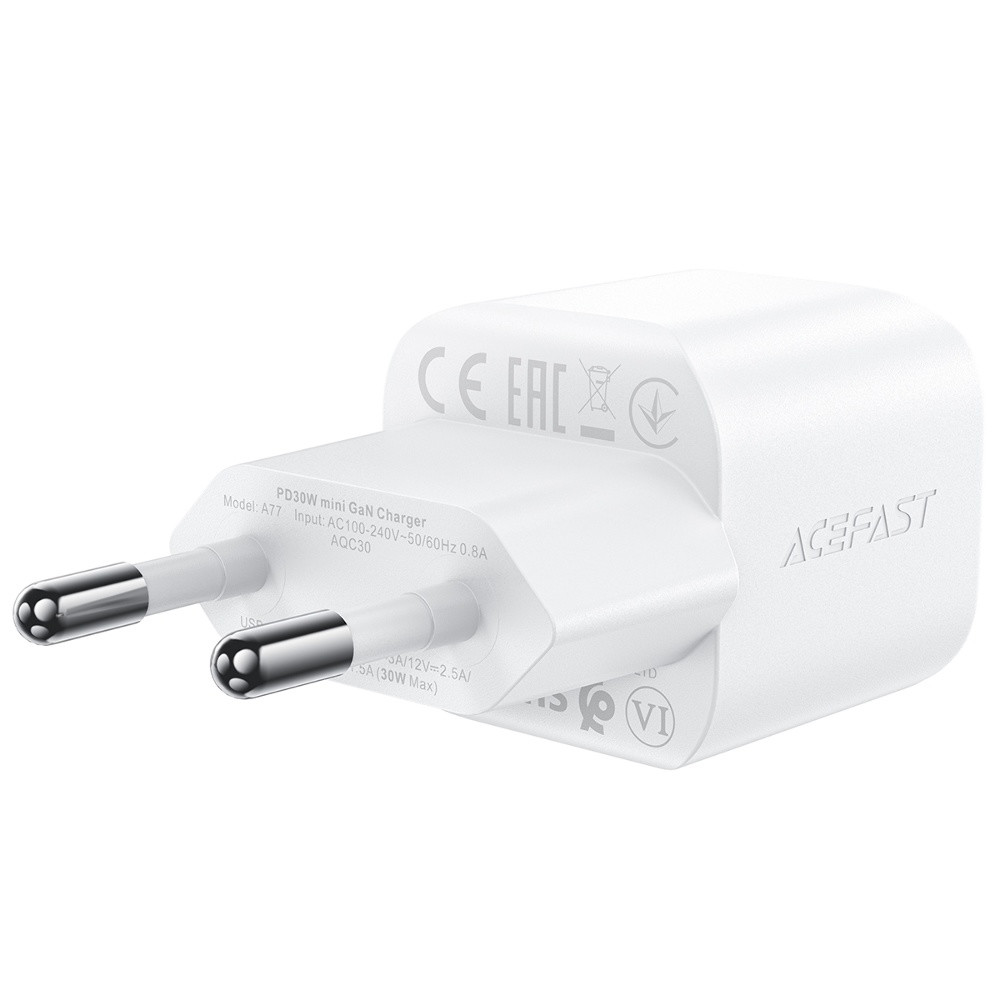 Мережевий зарядний пристрій Acefast A77, PD 30W, mini GaN, Cable Type-C to Type-C, White - 4