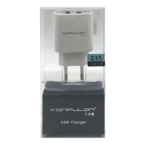 Мережевий зарядний пристрій Konfulon C18, Cable Micro, 2xUSB, 2,1A, White - 3