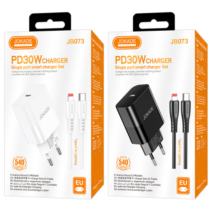 Мережевий зарядний пристрій Jokade JB073, Cable Type-C to Lightning, 30W, Black - 3