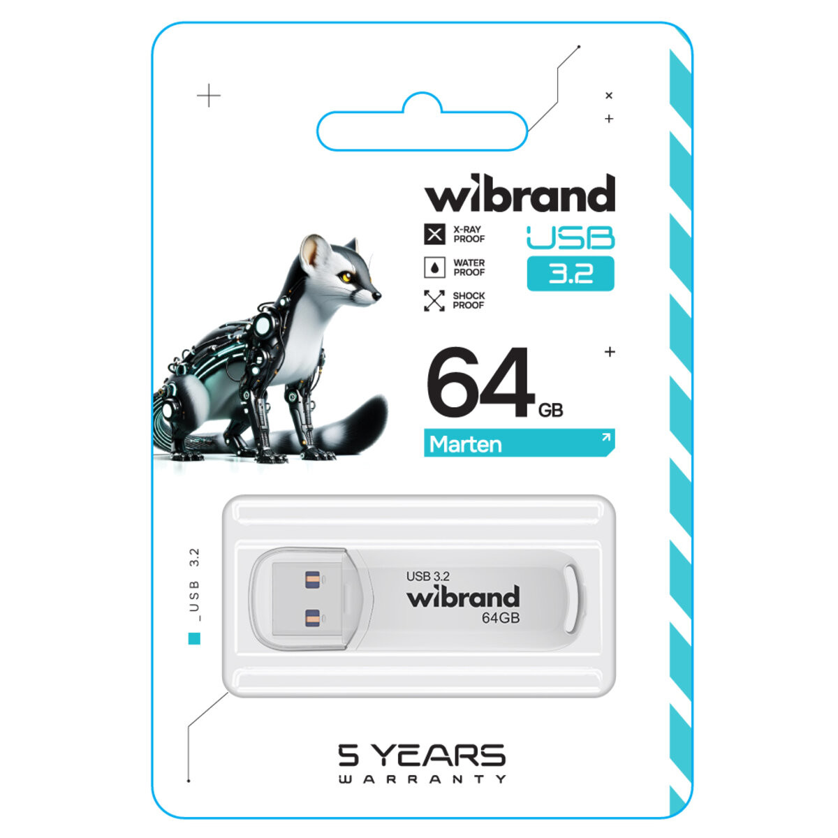 Флешка Wibrand Marten, USB 3.2 Gen 1, 64GB, White - 1