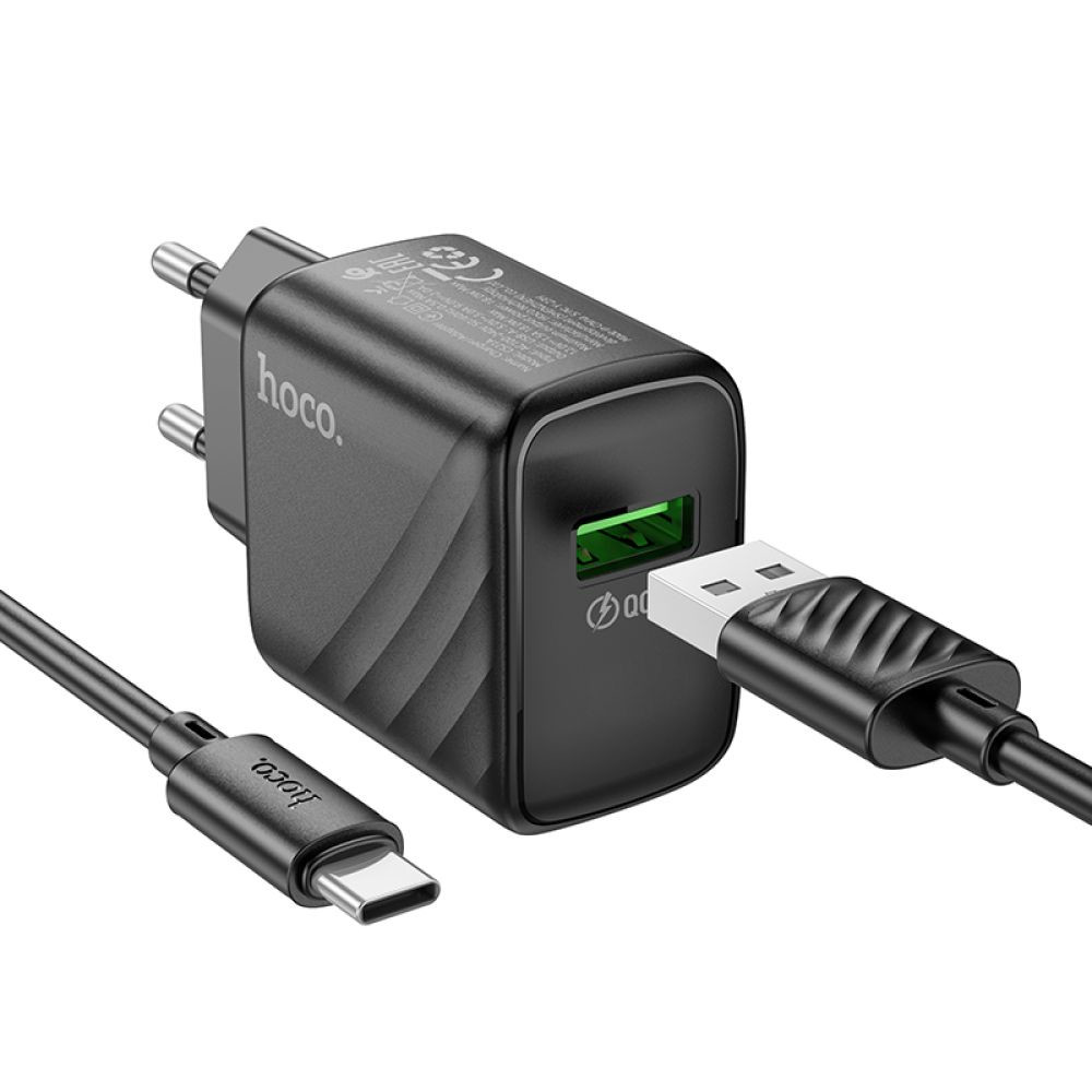 Мережевий Зарядний Пристрій Hoco CS21A, USB-A, QC3.0 18W, Cable Type-C, Black - 3