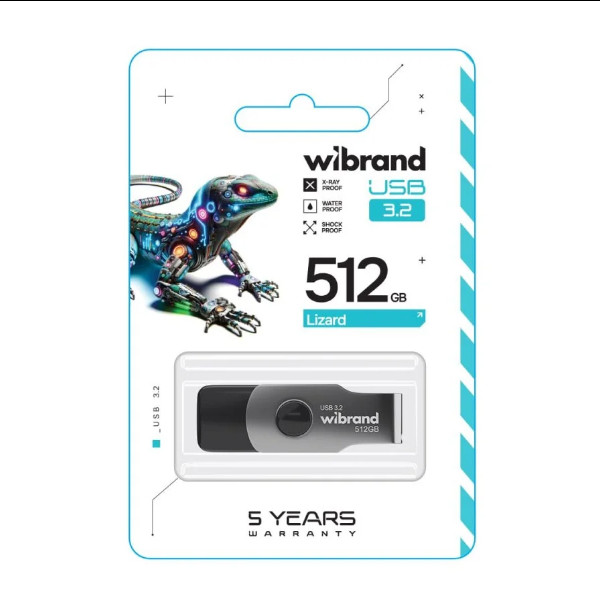 Флешка Wibrand Lizard, USB 3.2 Gen 1, 512GB, Black - 2