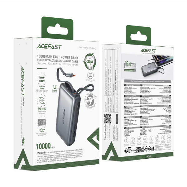 Універсальна мобільна батарея Acefast M32, 35W, Cable Type-C, 10000mAh, Metal Gray - 2