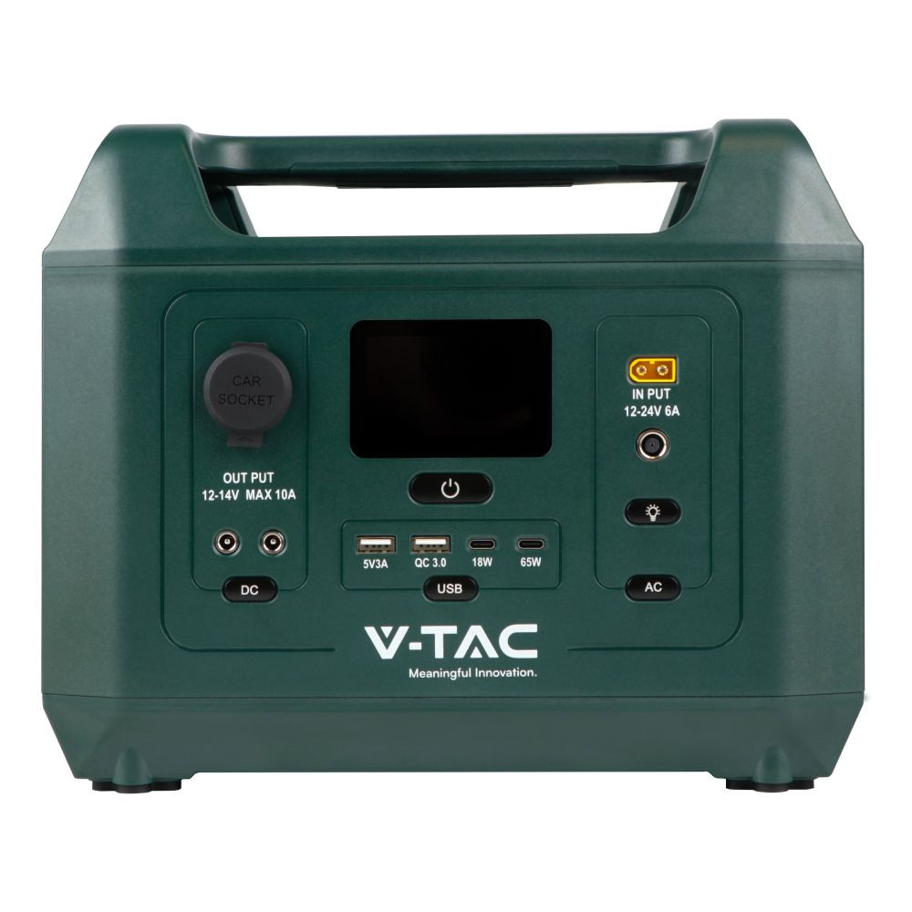 Портативна зарядна станція V-TAC VT-606N, 600W (Max. 1kW), 576Wh, QC 18W, PD 65W, DC, LiFePO4 Green - 1