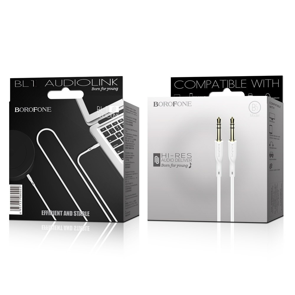 Кабель AUX Borofone BL1, Jack 3.5 mm to Jack 3.5 mm, 1m, White - 5