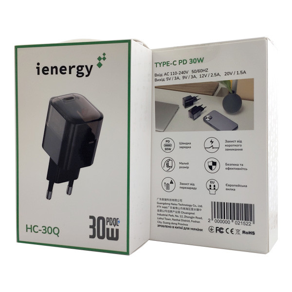 Мережевий Зарядний Пристрій iEnergy HC-30Q, PD+Q.C 3.0, 30W, Black - 2