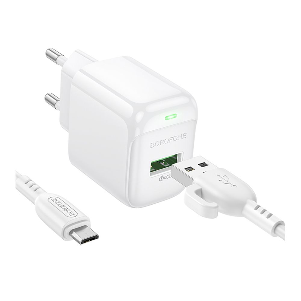 Мережевий зарядний пристрій Borofone BAS42A, Cable Micro, PD 18W, QC 3.0, White - 4