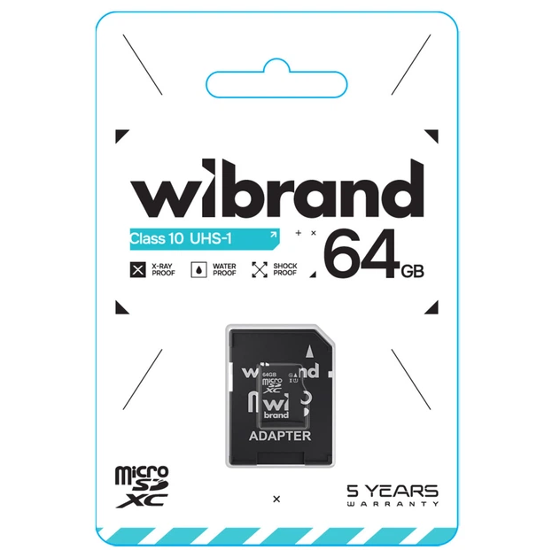 Карта пам'яті Wibrand 64Gb, micro SDXC UHS-1, class 10, adapter SD - 1
