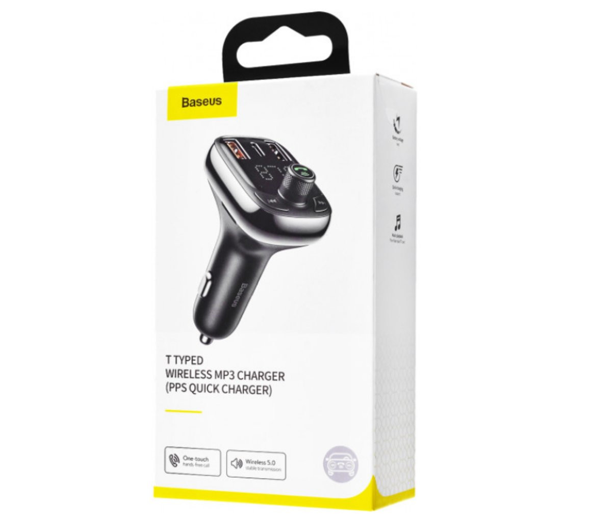 АЗП з FM-модулятором Baseus T typed S-13 Bluetooth MP3 car charger Black - 3