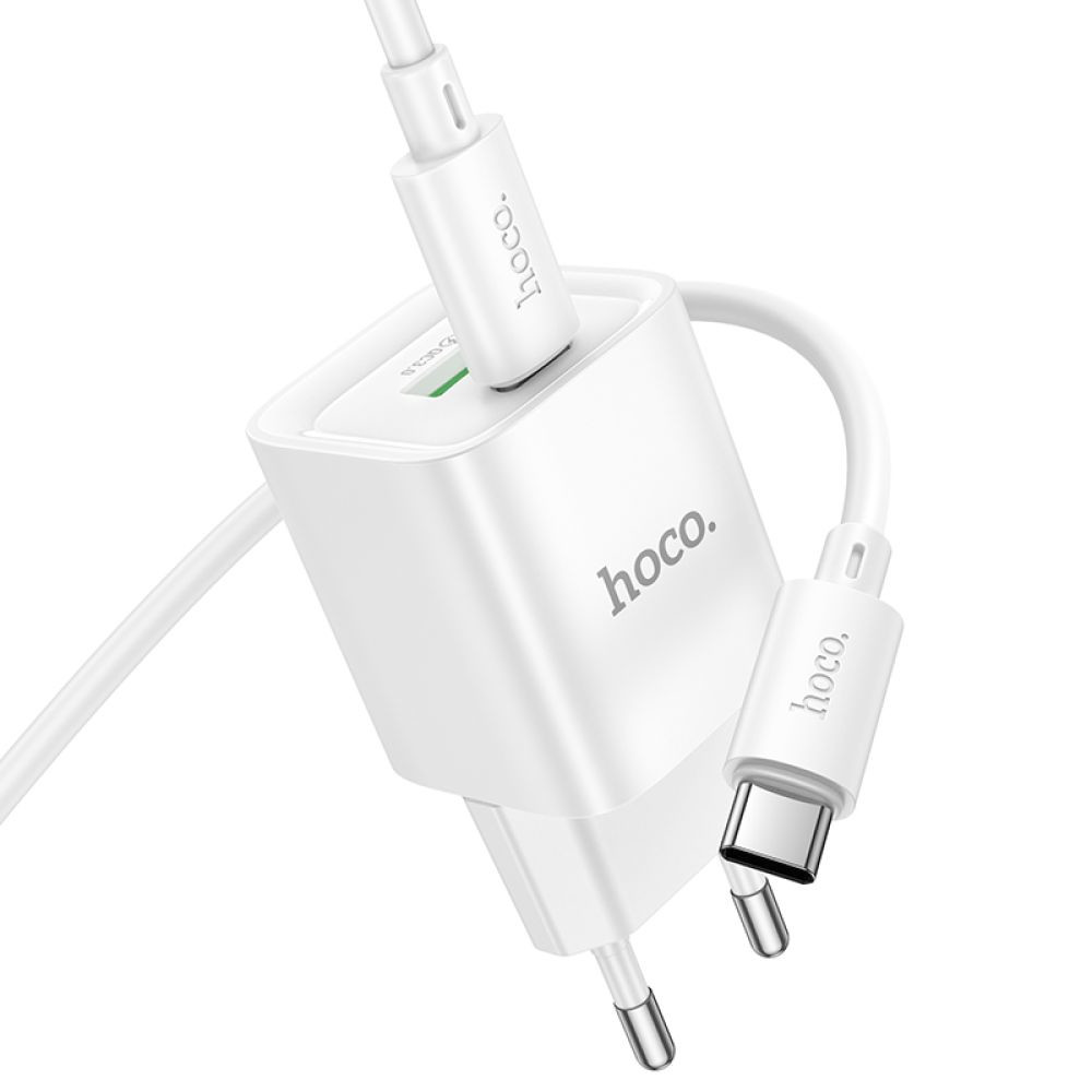 Мережевий зарядний пристрій Hoco C147A, Cable Type-C to Type-C, PD 20W, QC 3.0, White - 6