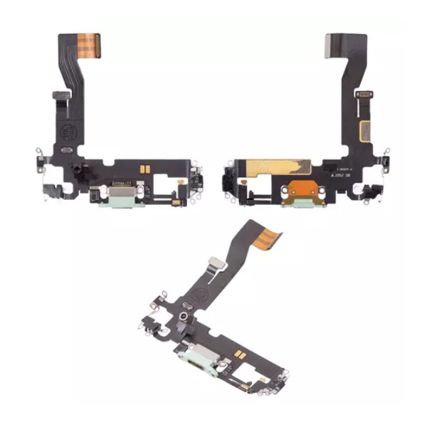 Шлейф для iPhone 12, iPhone 12 Pro, з роз'ємом зарядки та мікрофоном, Original PRC, Green - 1