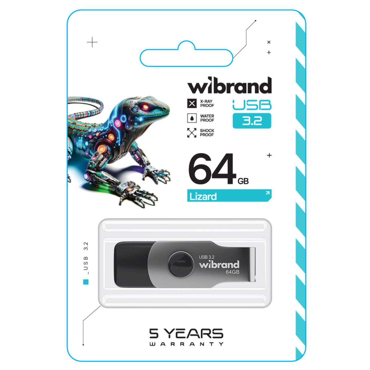 Флешка Wibrand Lizard, USB 3.2 Gen 1, 64GB, Black - 1