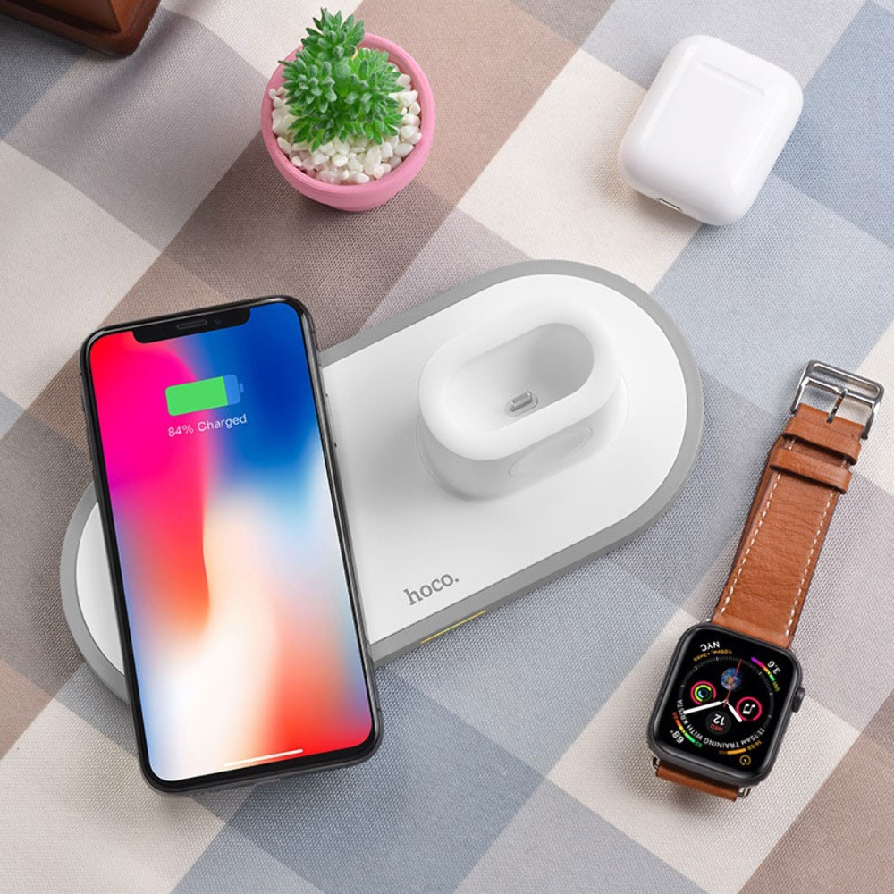 Безпровідний зарядний пристрій Hoco CW21, 3 in 1, 15W, White - 6