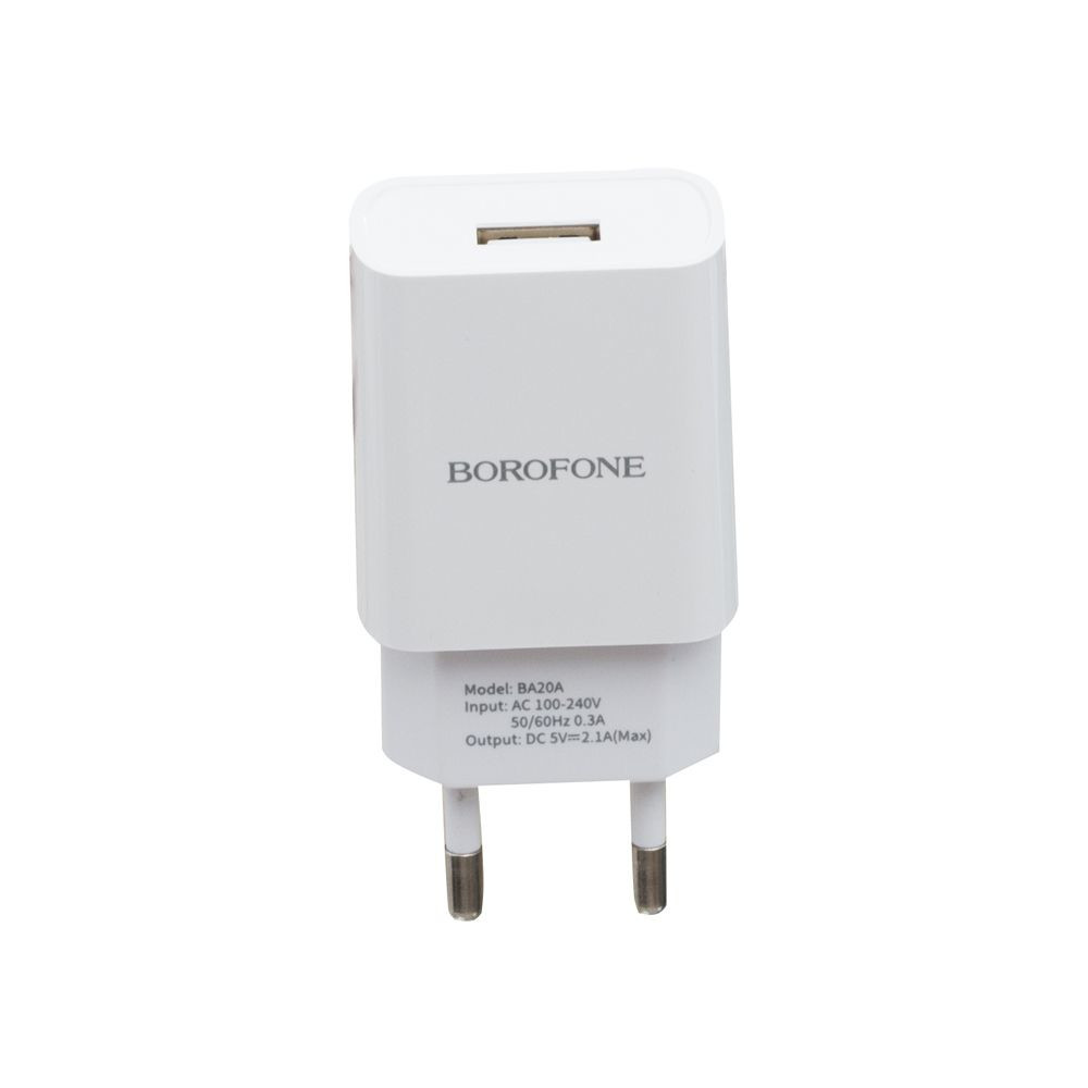 Мережевий Зарядний Пристрій Borofone BA20A, Cable Micro, 2.1A, White - 1
