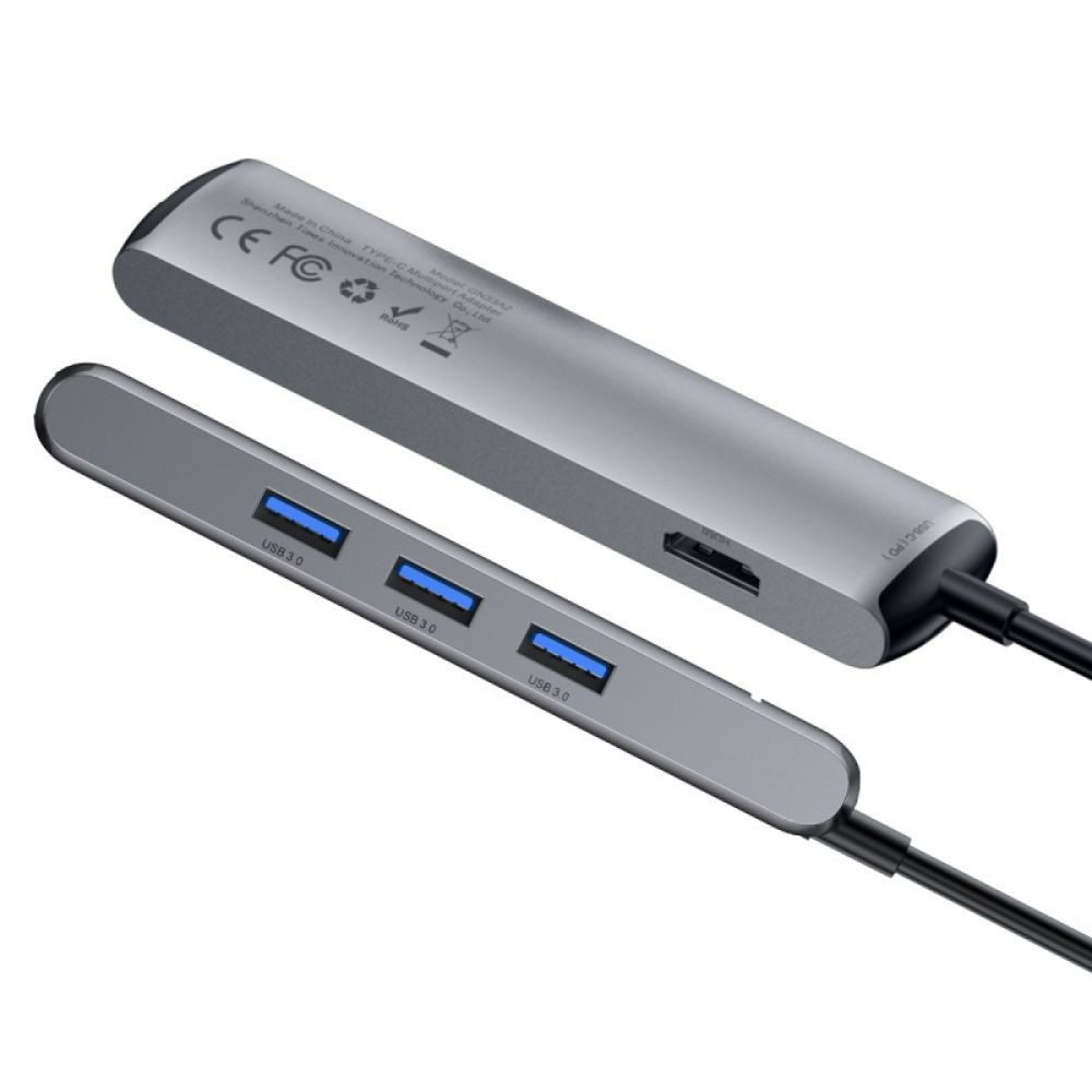 USB-хаб Baseus Type-C to PD of 3xUSB-A 3.0/HDMI 4K/LAN Gray - 5