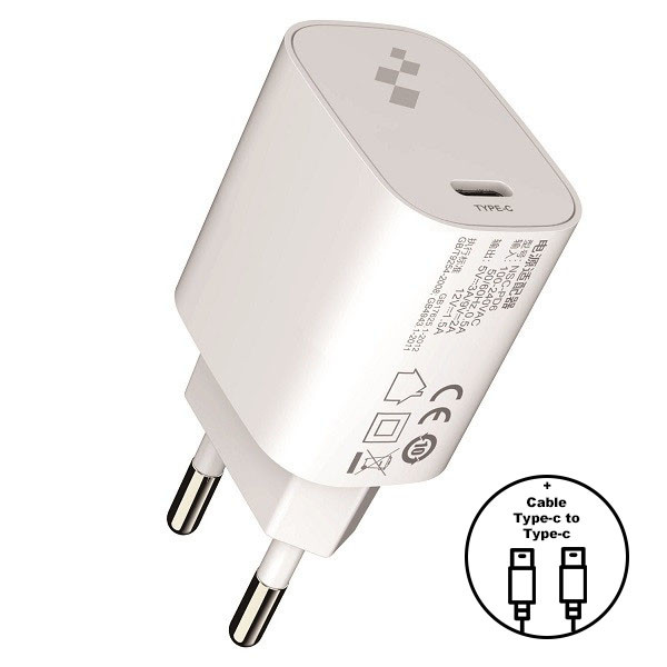 Мережевий Зарядний Пристрій iEnergy HC-06, Cable Type-C to Type-C, USB-C 20W, PD+Q.C 3.0, White - 1