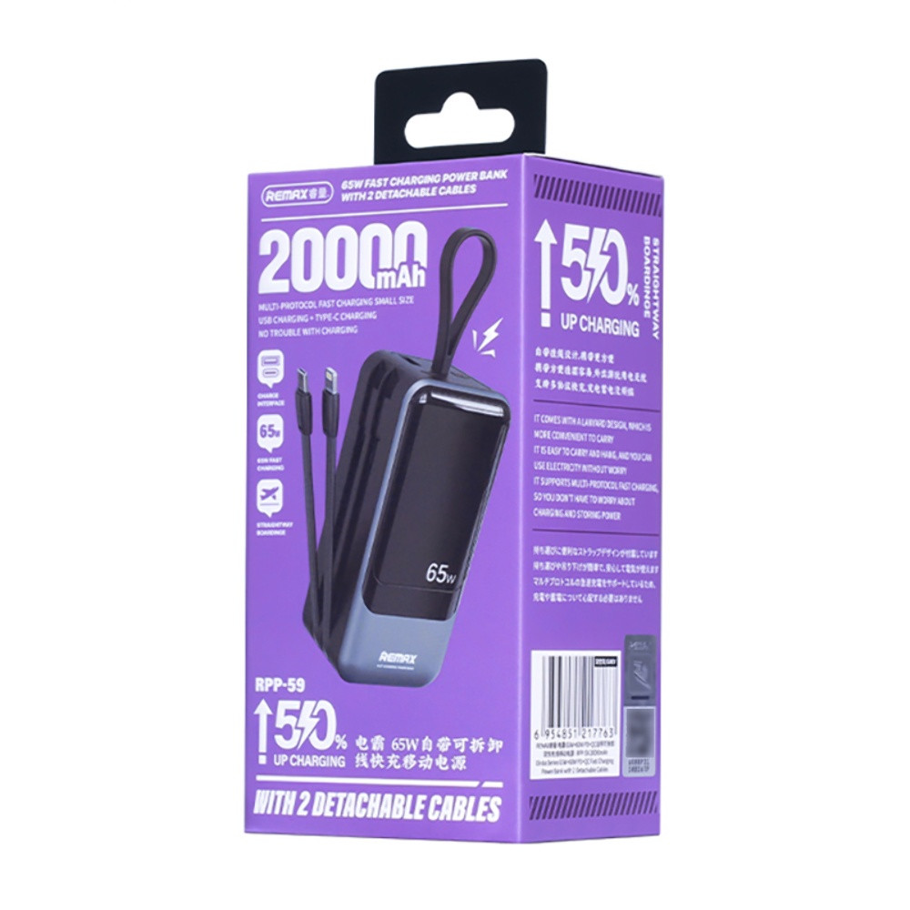 Універсальна мобільна батарея Remax RPP-59, 20000mAh, PD 65W, Gray - 4