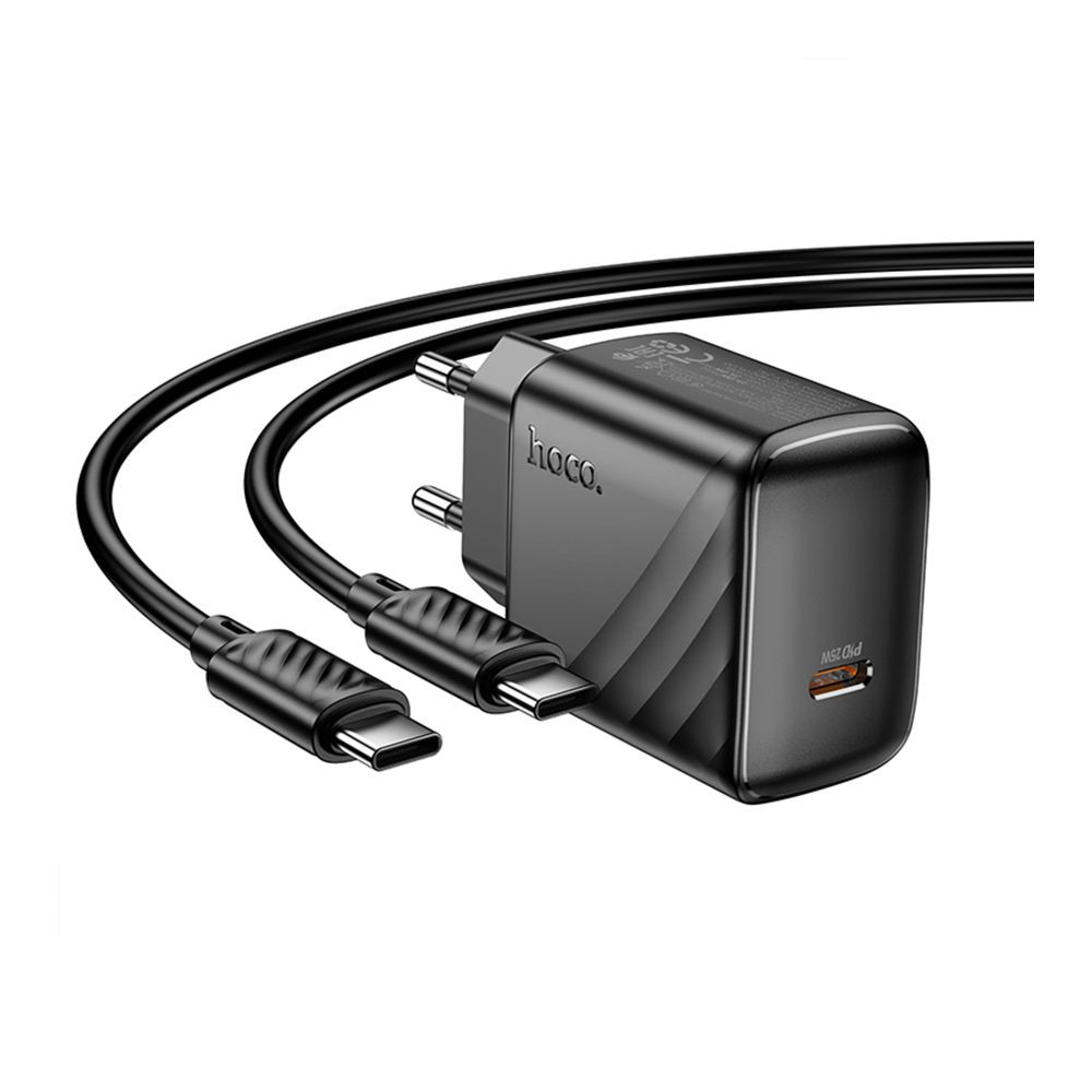 Мережевий зарядний пристрій Hoco CS24A, Cable Type-C to Type-C, 25W, Black - 5