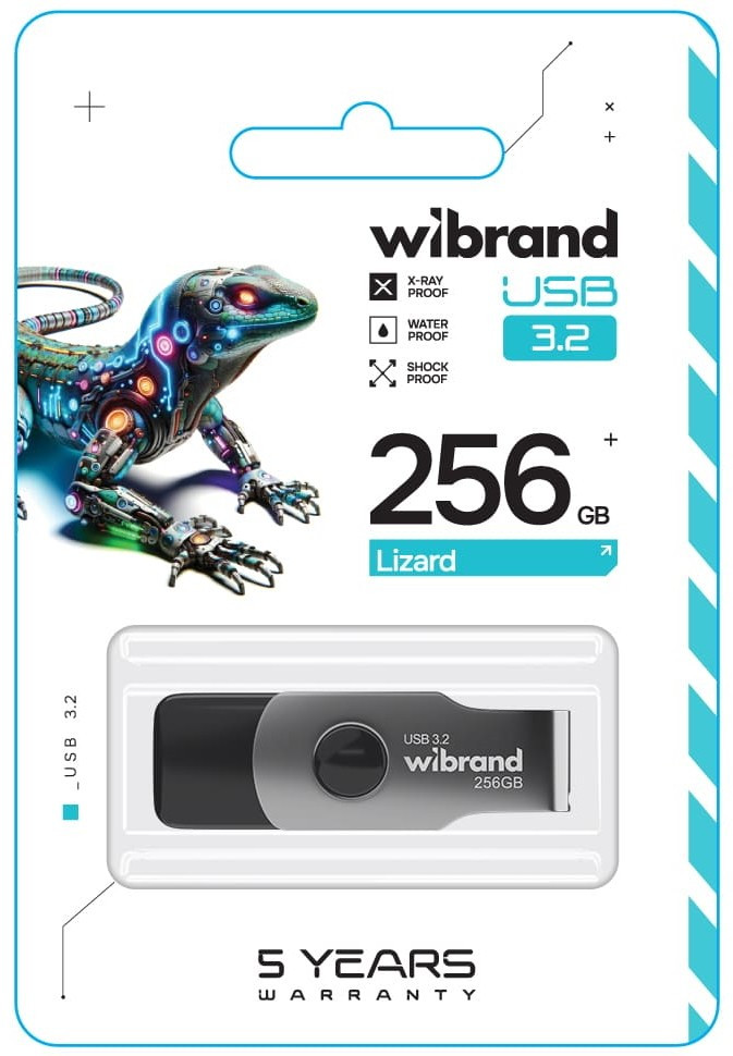 Флешка Wibrand Lizard, USB 3.2 Gen 1, 256GB, Black - 1