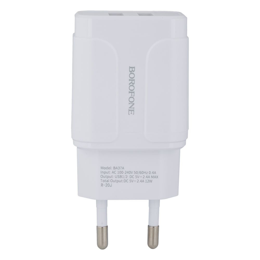 Мережевий зарядний пристрій Borofone BA37A, Cable Lightning, 2.4A, White - 1