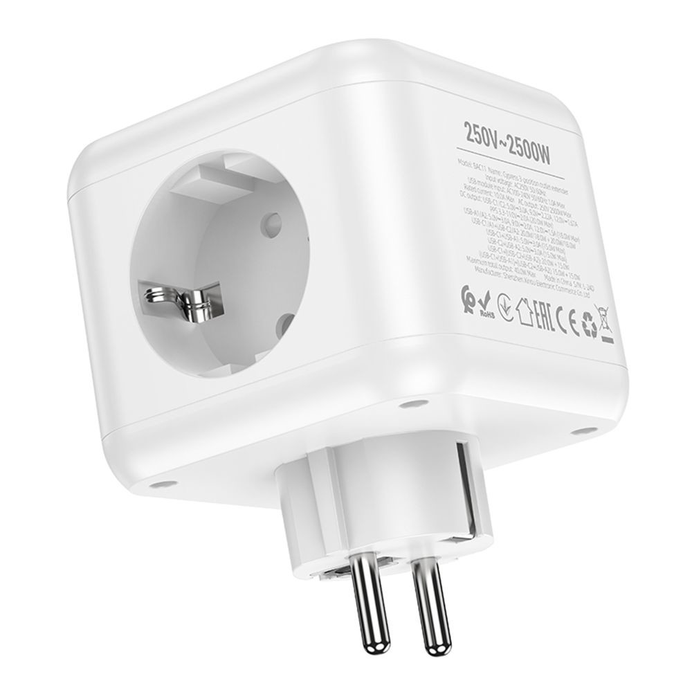 Мережевий подовжувач Borofone BAC11, 3xSocket/2xType-C/2xUSB-A, PD 40W, QC 3.0, White - 5