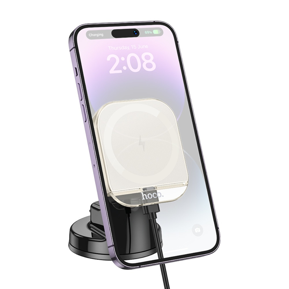 Автотримач Hoco HW18, Wireless Charging MagSafe, 15W, White - 6