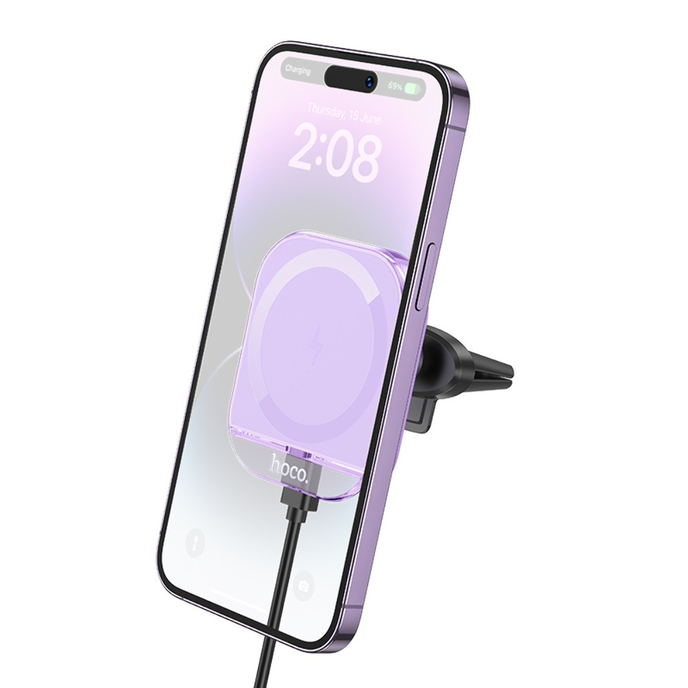 Автотримач Hoco HW17, Wireless Charging MagSafe, 15W, Purple - 7