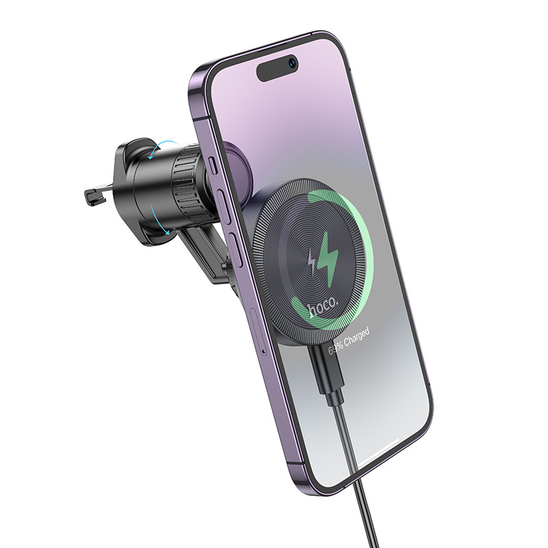 Автотримач Hoco HW6, Wireless Charging MagSafe, 15W, Dark Gray - 9