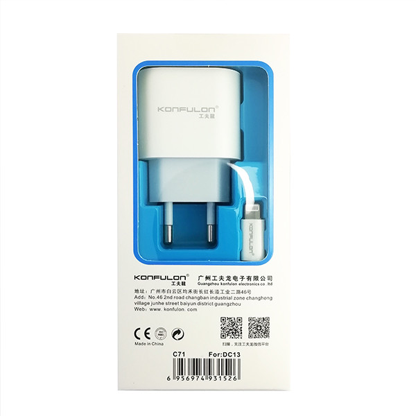 Мережевий зарядний пристрій Konfulon C71, Cable Type-C to Lightning, PD, 20W, White  - 2