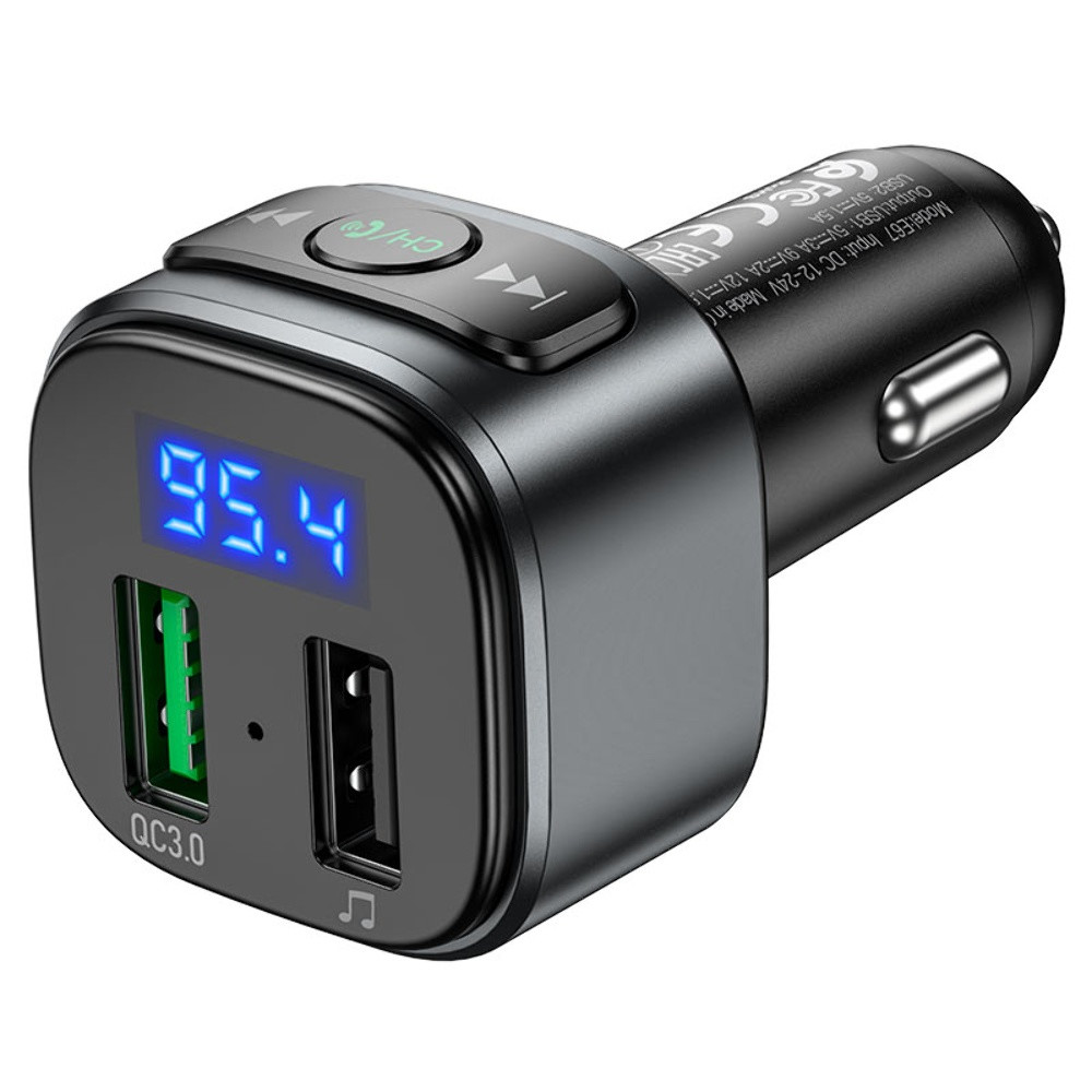 FM-модулятор Hoco E67 2 USB QC,Black - 10