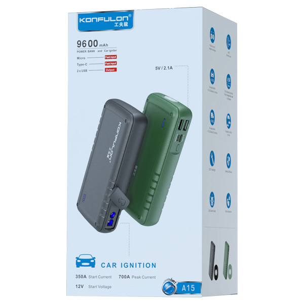 Стартер акумулятора Konfulon A15 Power Bank 9600 mAh 12V Black - 2