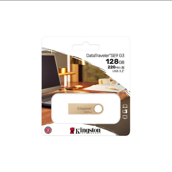 Флешка Kingston SE9 G3, USB 3.2, 128Gb, 220MB/s, Gold - 2