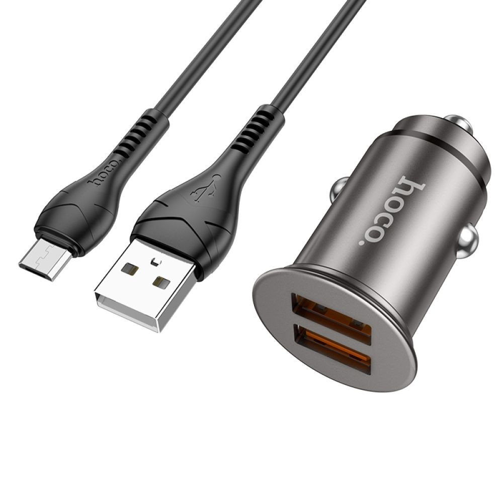 Автомобільний зарядний пристрій Hoco NZ1, 36W, QC 3.0, Cable Micro, Dark Gray - 1