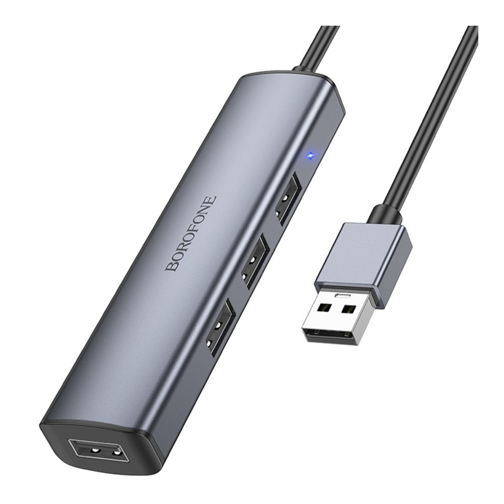 USB-хаб Borofone DH12, 4 in 1, USB-A to 4xUSB 3.0, 1.2m, Gray - 1