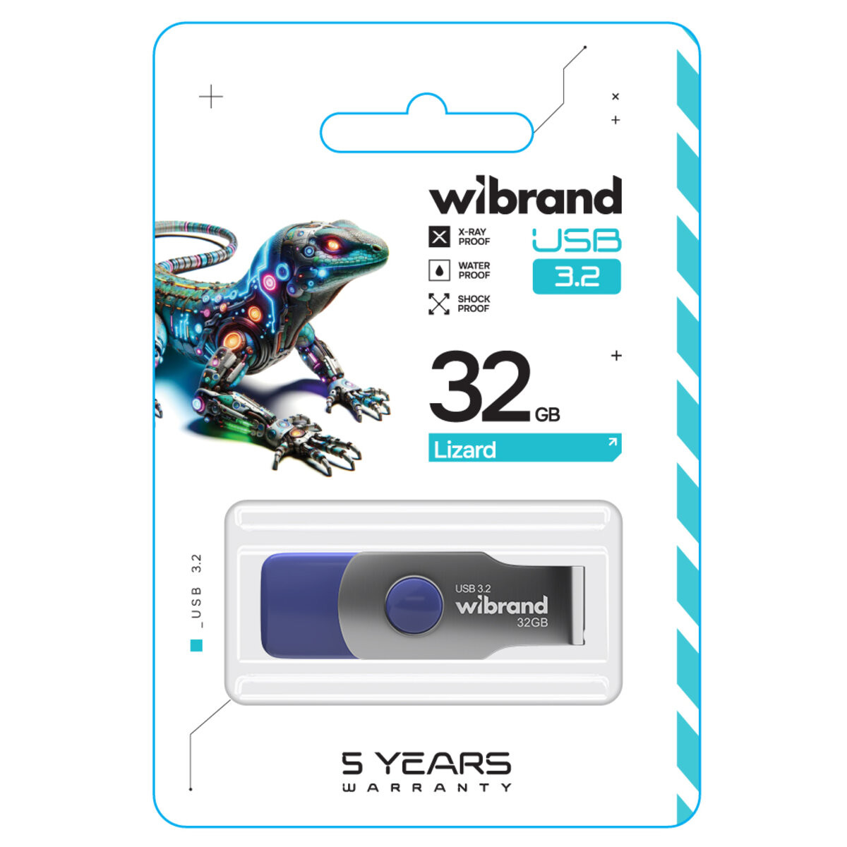 Флешка Wibrand Lizard, USB 3.2 Gen 1, 32GB, Light Blue - 1