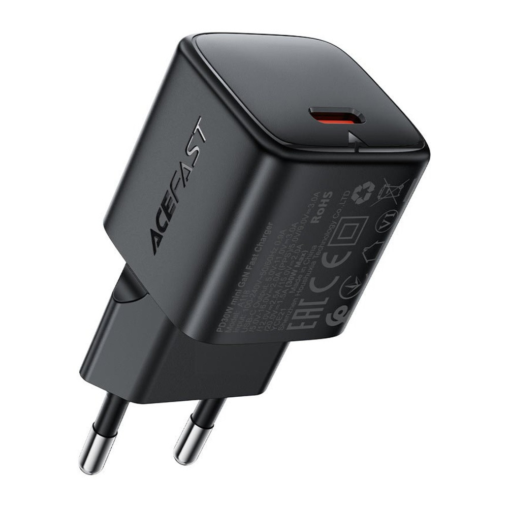Мережевий зарядний пристрій Acefast A118, PD 30W, mini GaN, Black - 1