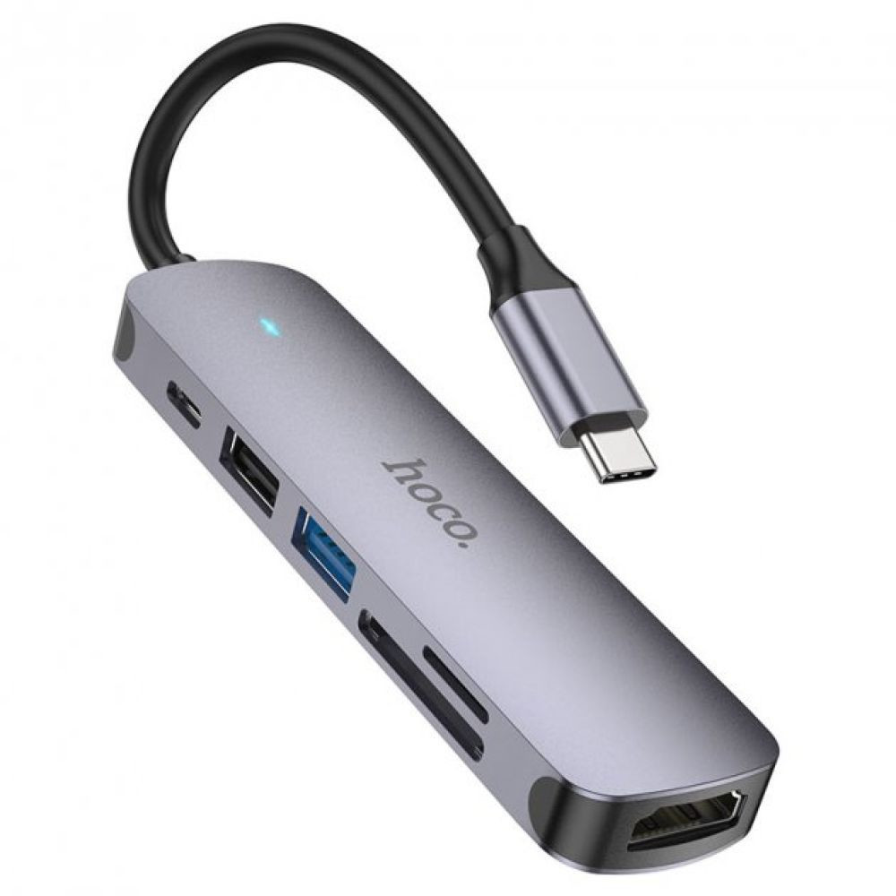 USB-хаб Hoco HB28, Type-C multi-function converter HDTV/USB3.0/USB2.0/SD/TF/Type-C, Gray - 1