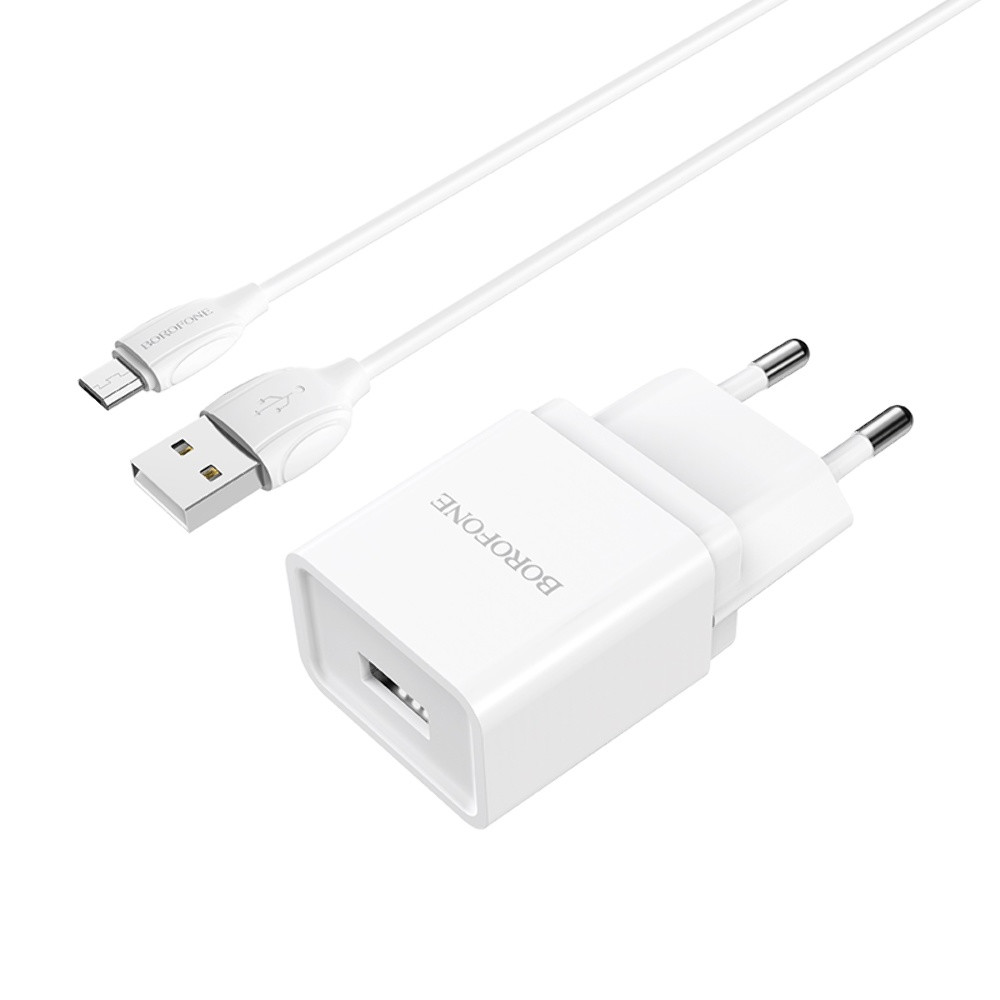 Мережевий зарядний пристрій Borofone BA19A, Cable Micro, White - 1