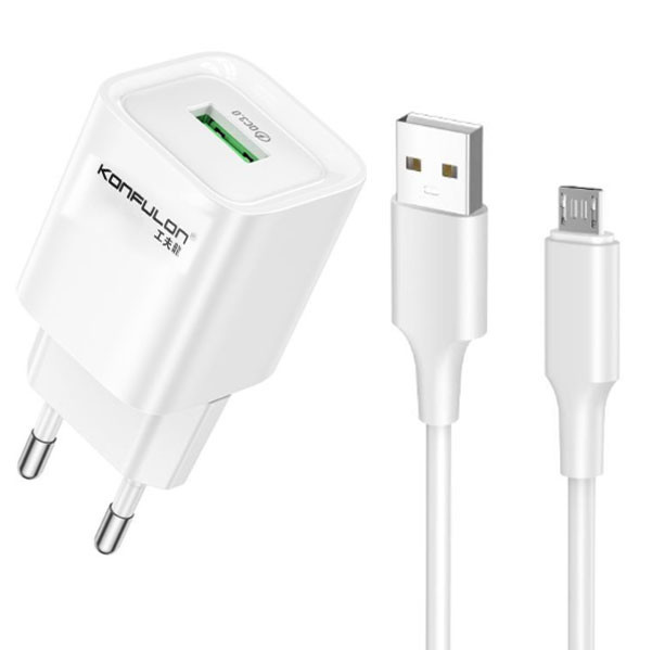Мережевий зарядний пристрій Konfulon C69C, Cable Micro, PD 20W, White - 1