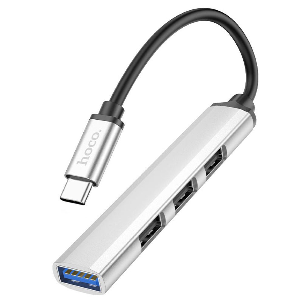 USB-хаб Hoco HB26, 4 in 1, Type-C to 1xUSB 3.0/3xUSB 2.0, 0.15m, Silver - 1